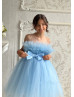 Blue Tulle Tea Length Popular Flower Girl Dress Blue Tulle Tea Length Popular Flower Girl Dress